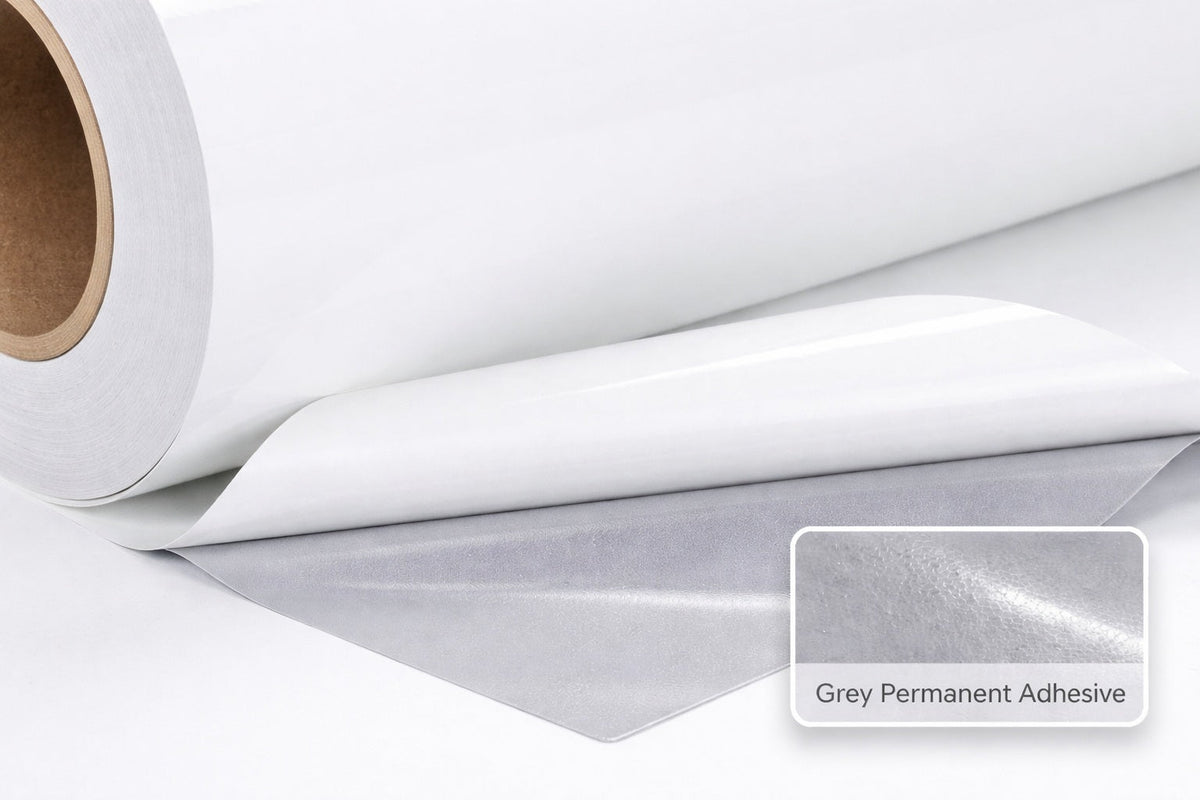 3.0mil Gloss White Calendered Vinyl with Gray Permanent Air-Egress Adhesive (5 yr) (#302PCS)